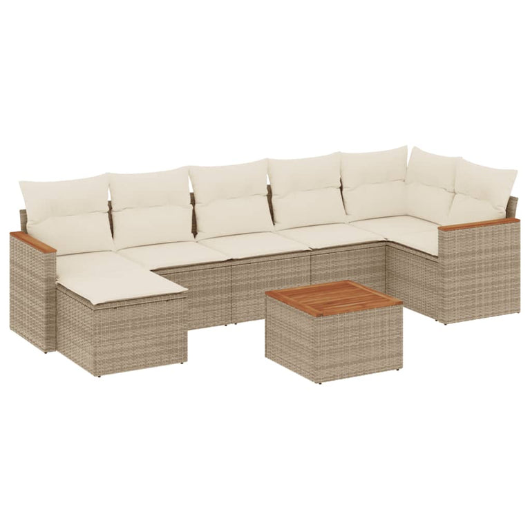 8-delige Loungeset met kussens poly rattan beige