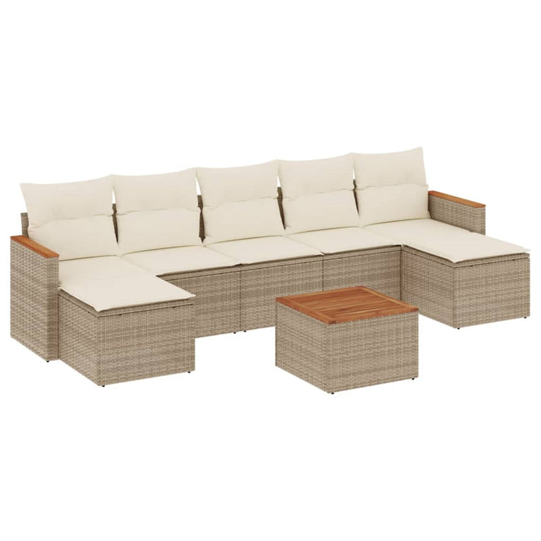 8-delige Loungeset met kussens poly rattan beige