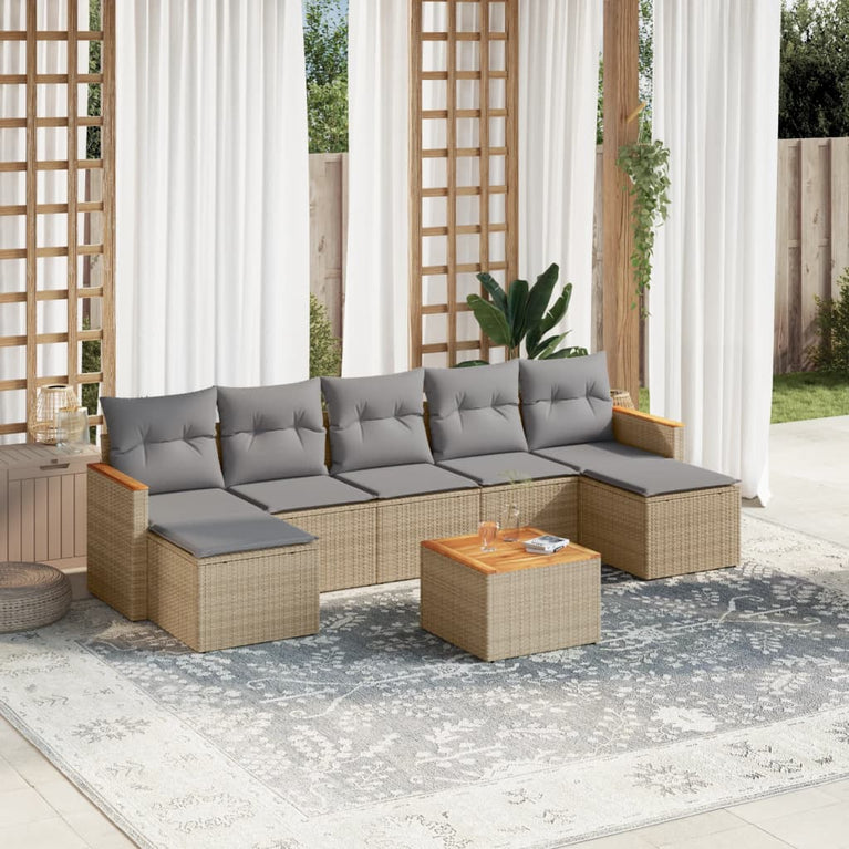 8-delige Loungeset met kussens poly rattan beige