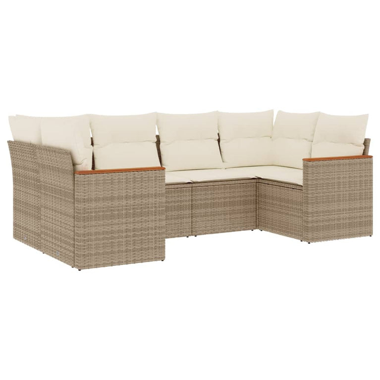 6-delige Loungeset met kussens poly rattan beige