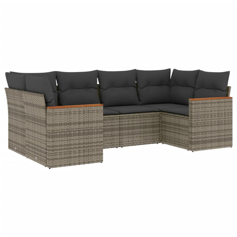 6-delige Loungeset met kussens poly rattan grijs