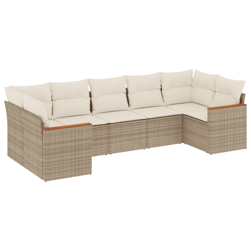 7-delige Loungeset met kussens poly rattan beige