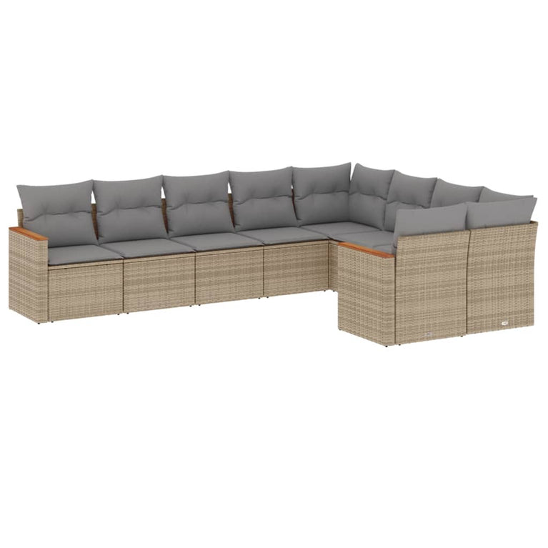 9-delige Loungeset met kussens poly rattan beige