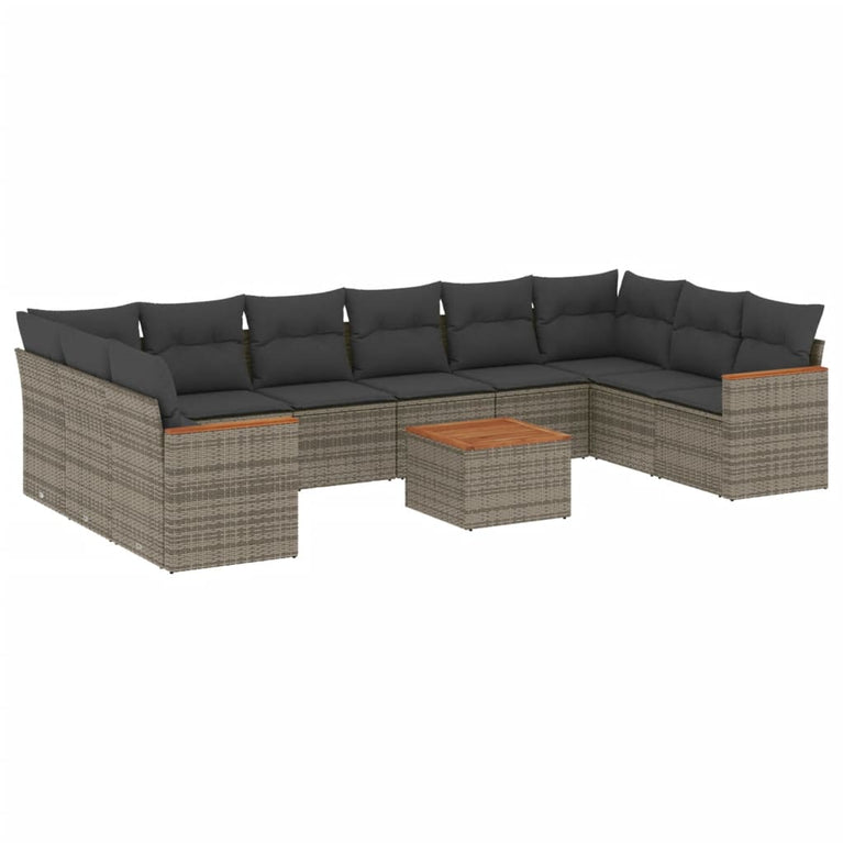 11-delige Loungeset met kussens poly rattan grijs