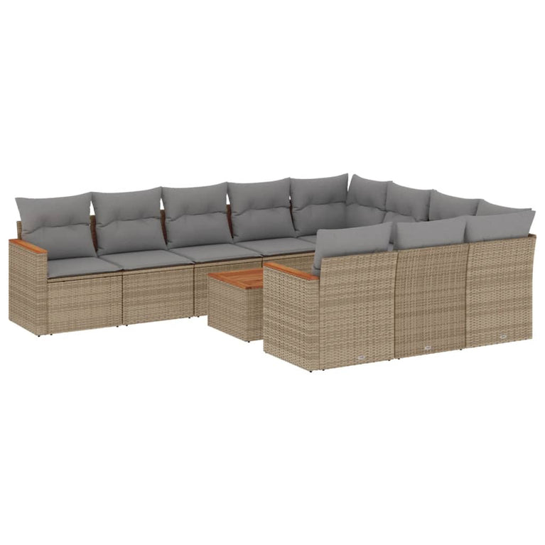 11-delige Tuinset met kussens poly rattan beige