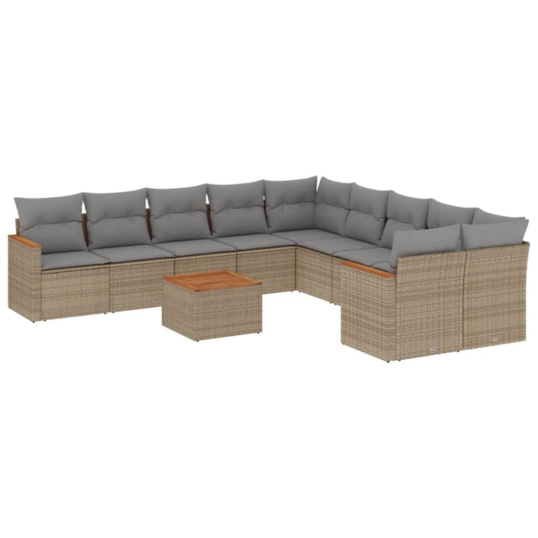 11-delige Tuinset met kussens poly rattan beige