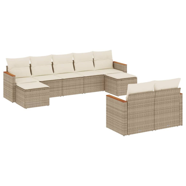 9-delige Loungeset met kussens poly rattan beige