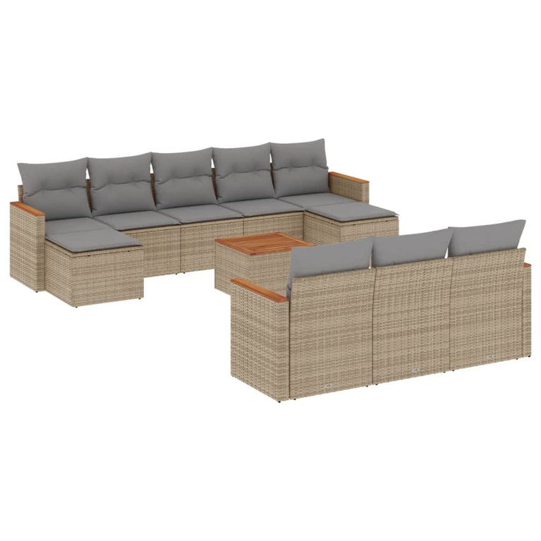 11-delige Tuinset met kussens poly rattan beige