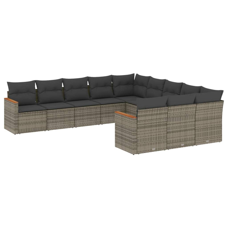 11-delige Loungeset met kussens poly rattan grijs