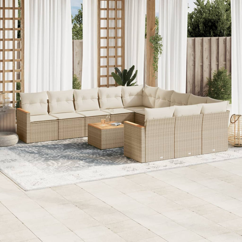 12-delige Loungeset met kussens poly rattan beige