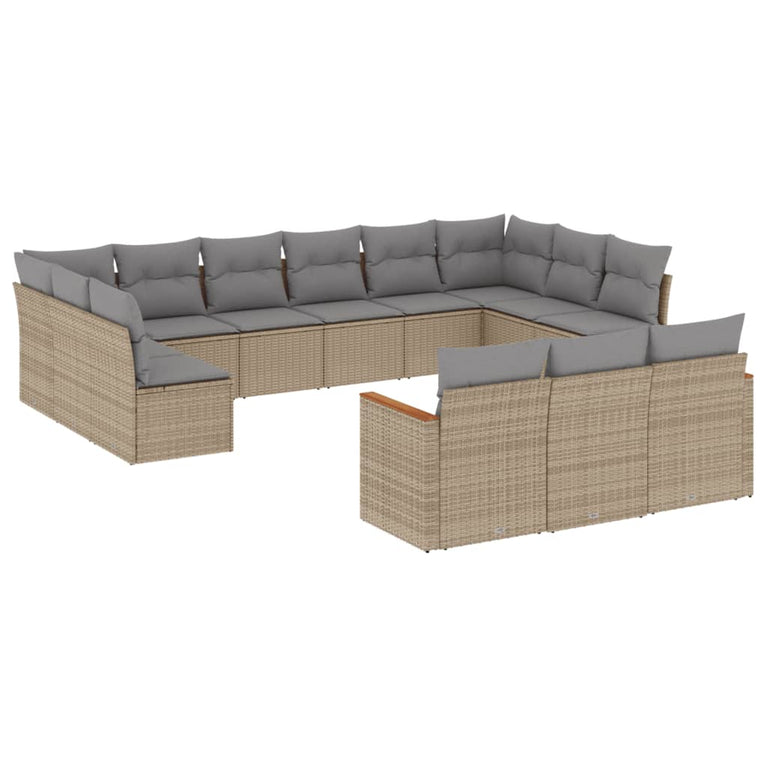 13-delige Loungeset met kussens poly rattan beige