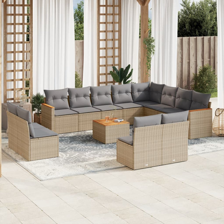 13-delige Loungeset met kussens poly rattan beige