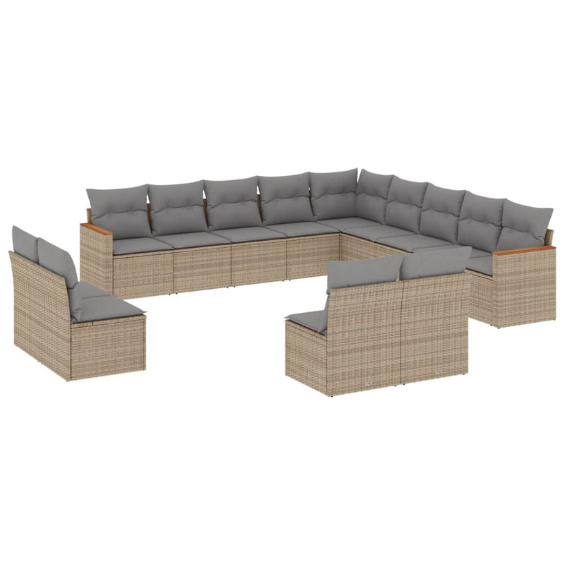 13-delige Loungeset met kussens poly rattan beige