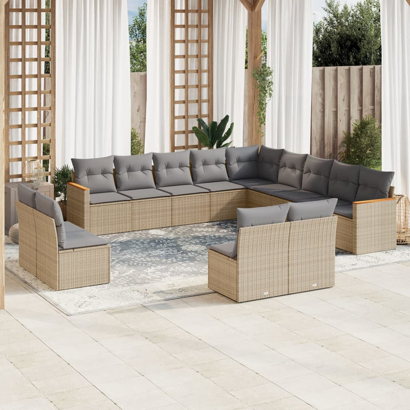 13-delige Loungeset met kussens poly rattan beige