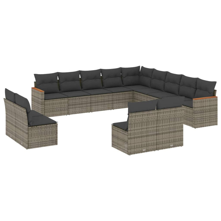 13-delige Loungeset met kussens poly rattan grijs