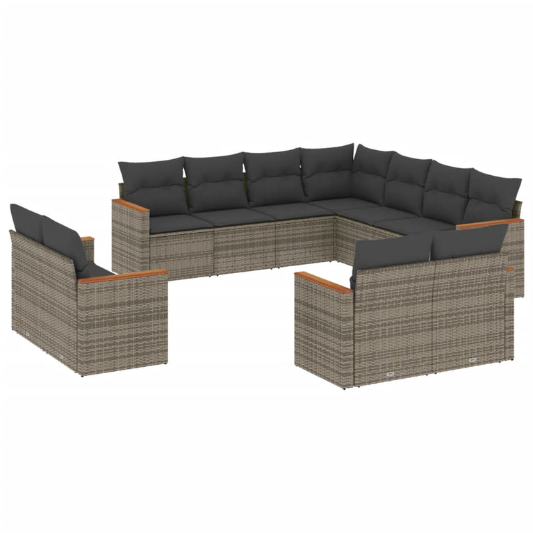 11-delige Loungeset met kussens poly rattan grijs
