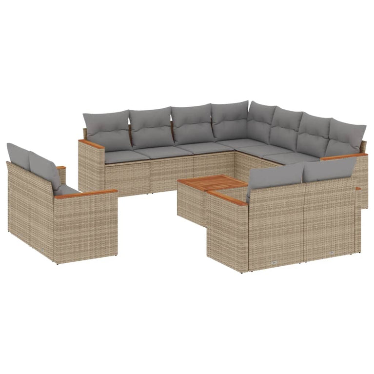 12-delige Loungeset met kussens poly rattan beige