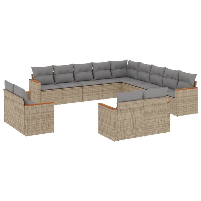 13-delige Loungeset met kussens poly rattan beige