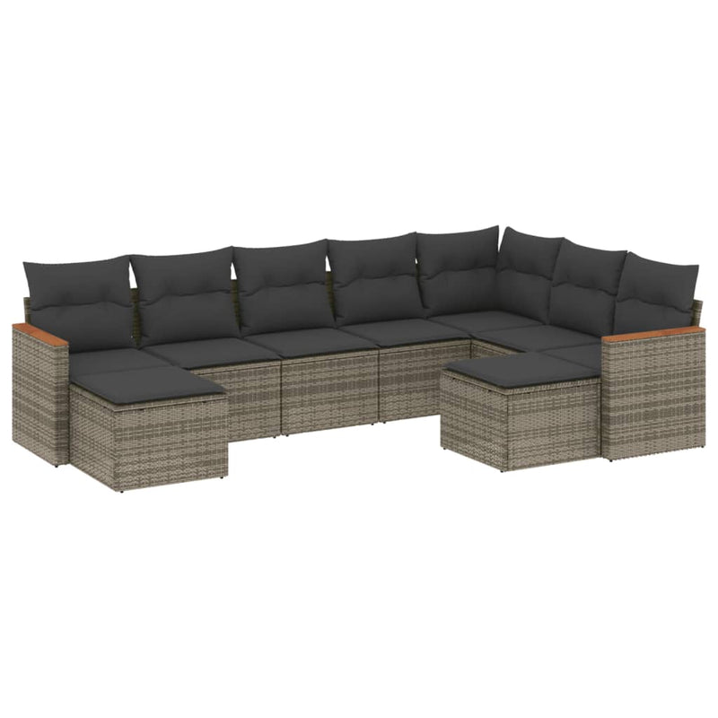 9-delige Loungeset met kussens poly rattan grijs