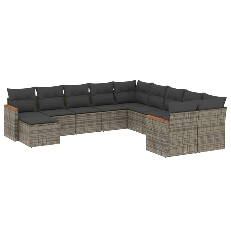 11-delige Loungeset met kussens poly rattan grijs