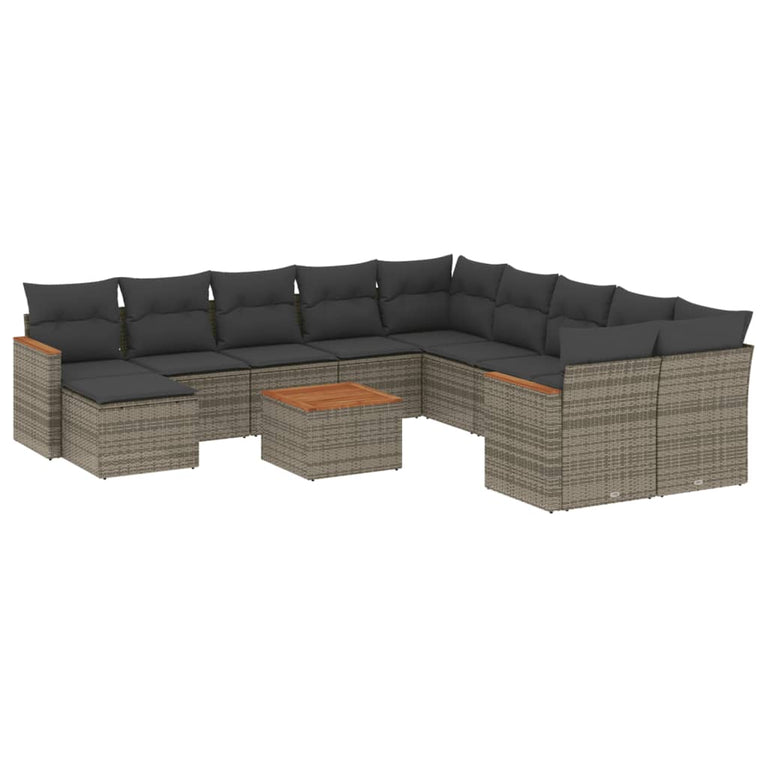 12-delige Loungeset met kussens poly rattan grijs