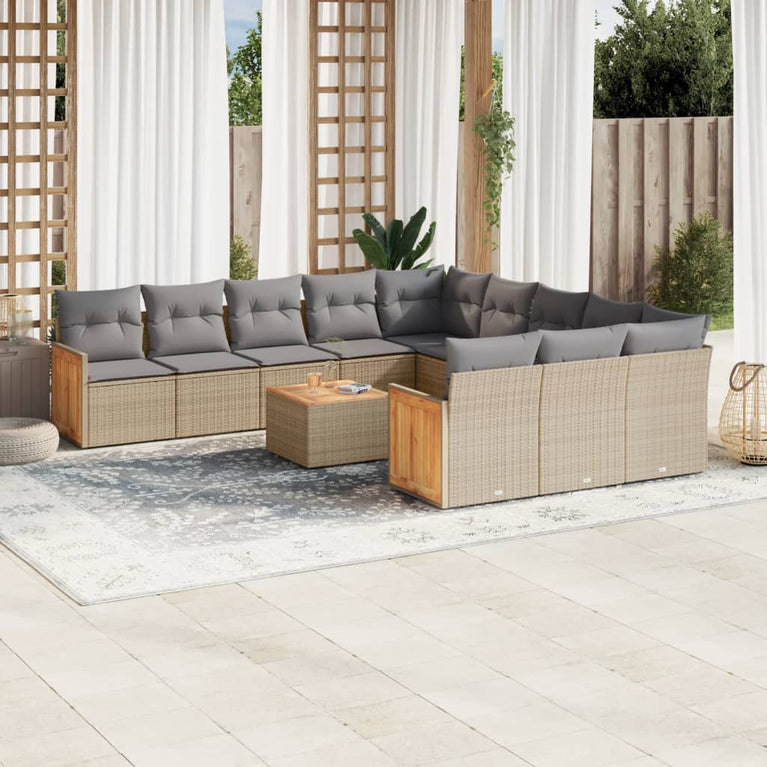 13-delige Loungeset met kussens poly rattan beige