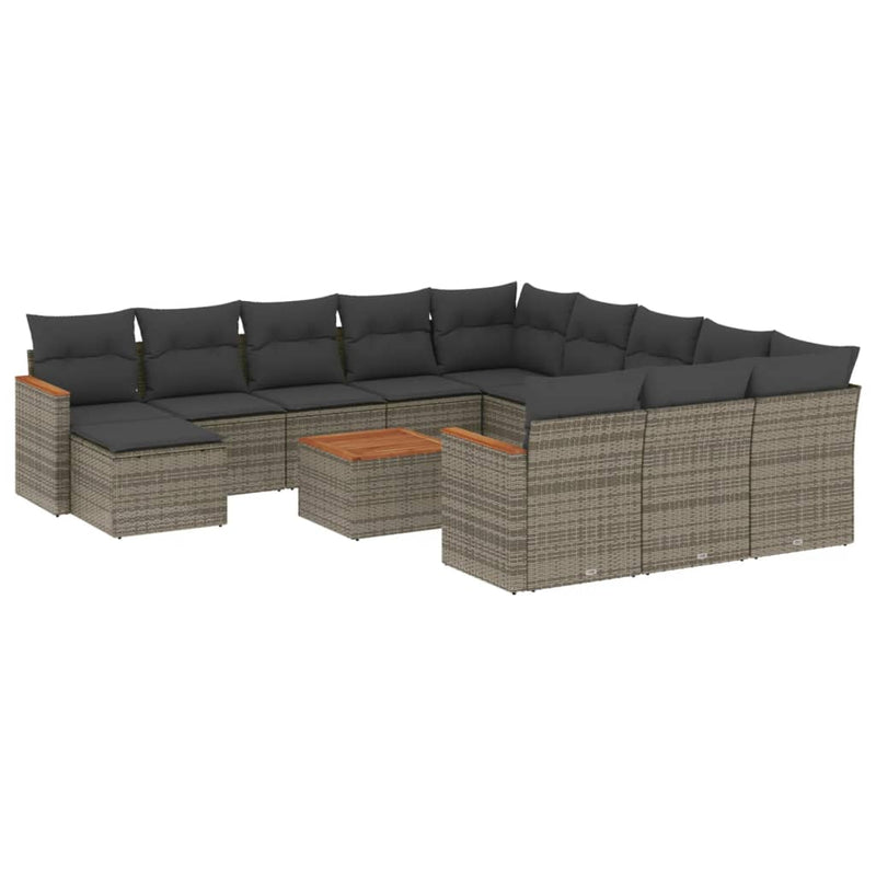 13-delige Loungeset met kussens poly rattan grijs