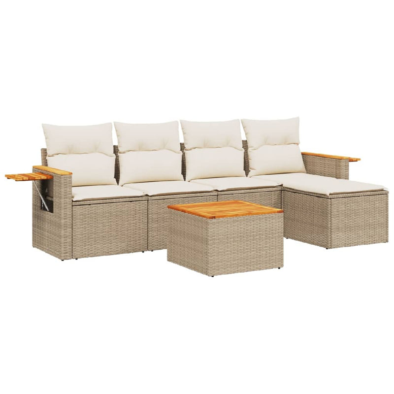 6-delige Loungeset met kussens poly rattan beige