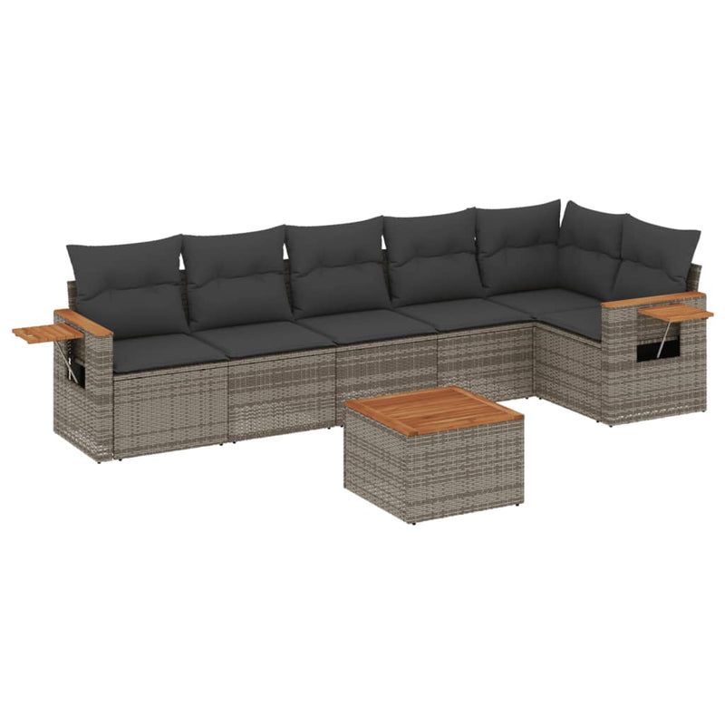 7-delige Loungeset met kussens poly rattan grijs