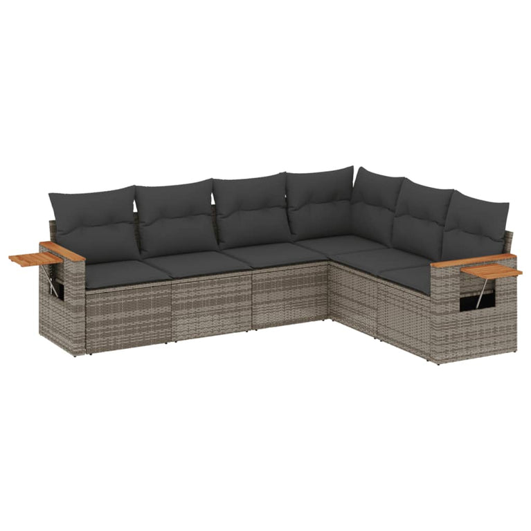6-delige Loungeset met kussens poly rattan grijs