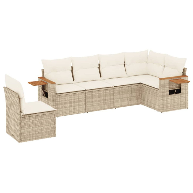 6-delige Loungeset met kussens poly rattan beige