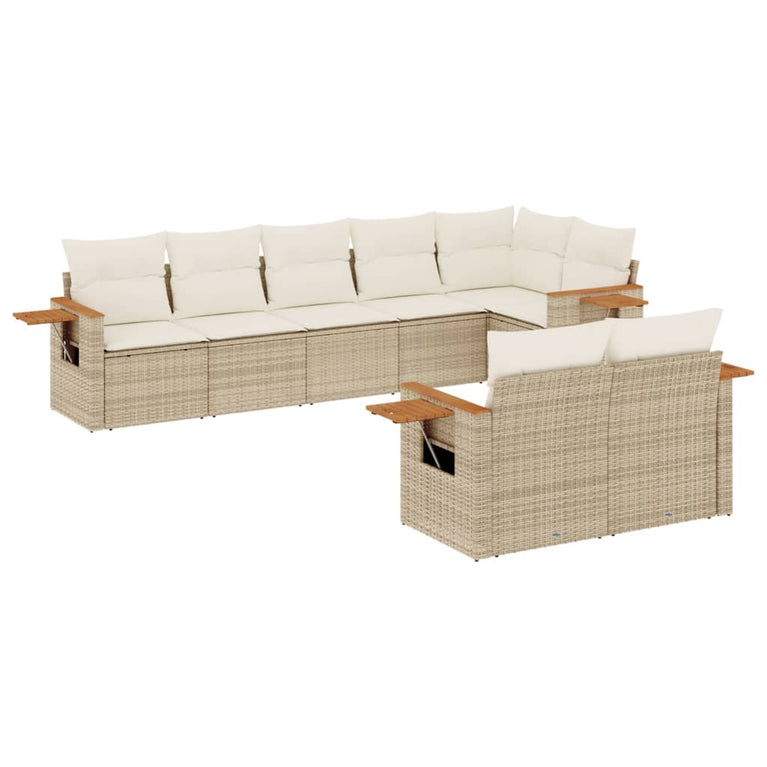 8-delige Loungeset met kussens poly rattan beige