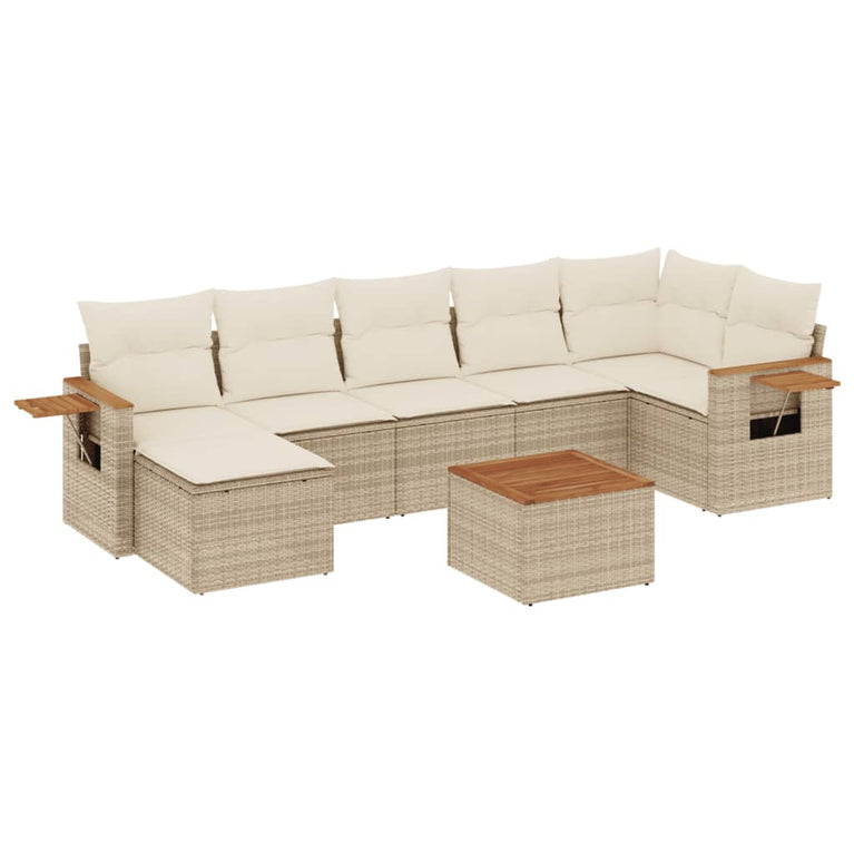 8-delige Loungeset met kussens poly rattan beige