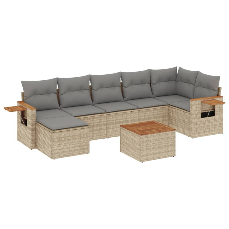 8-delige Loungeset met kussens poly rattan beige