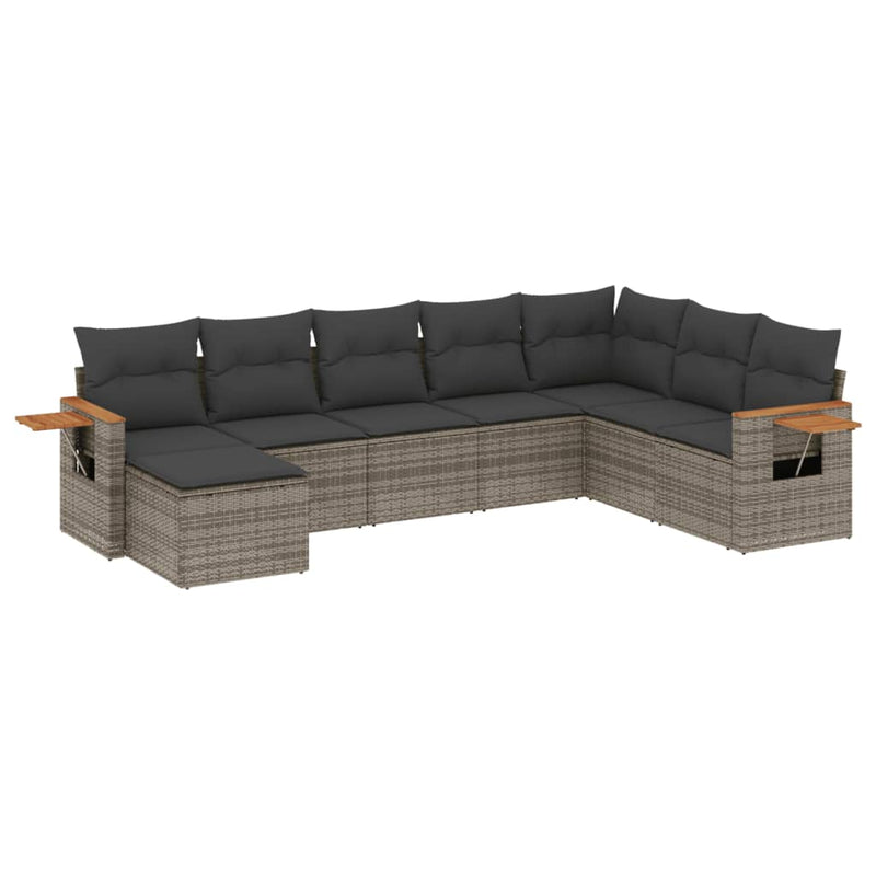 8-delige Loungeset met kussens poly rattan grijs