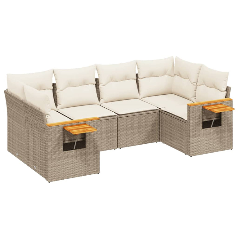6-delige Loungeset met kussens poly rattan beige