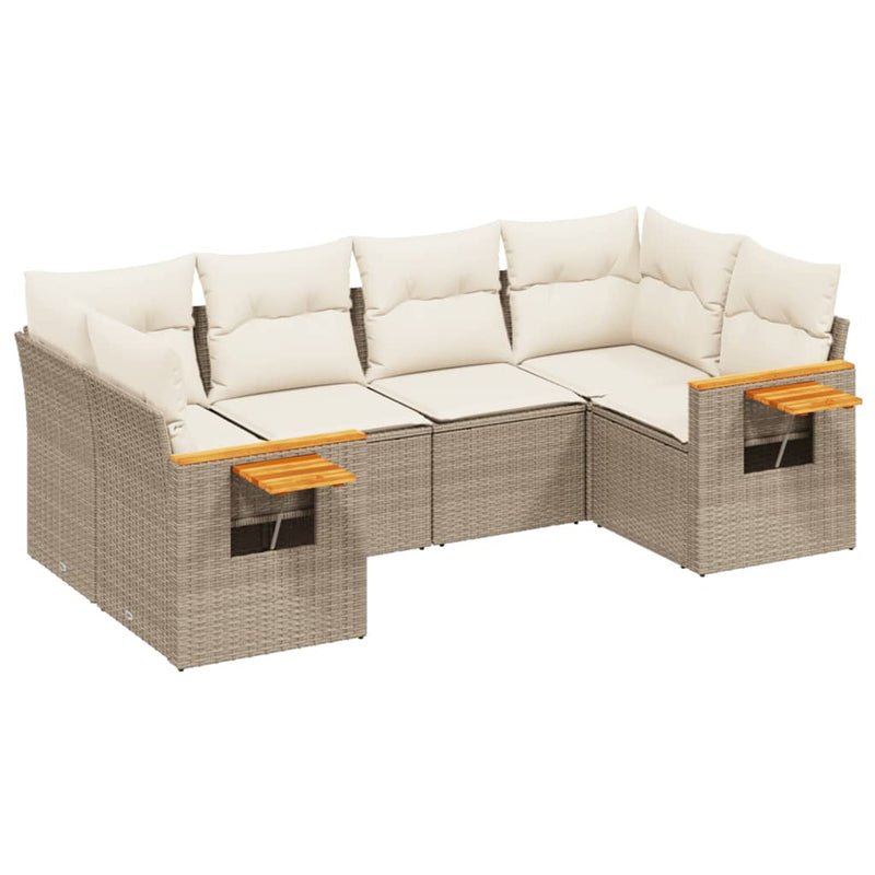 6-delige Loungeset met kussens poly rattan beige