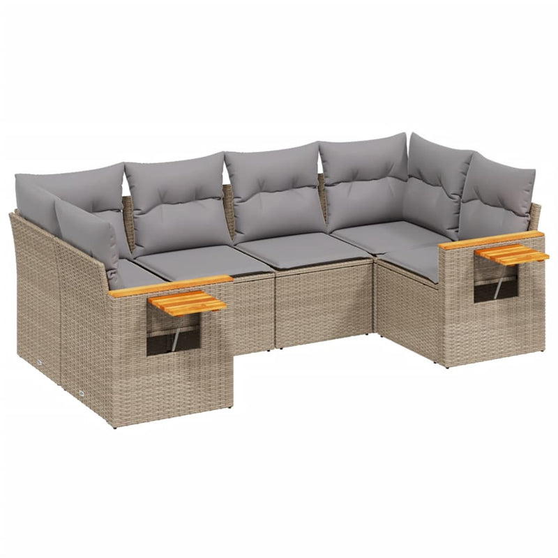 6-delige Loungeset met kussens poly rattan beige