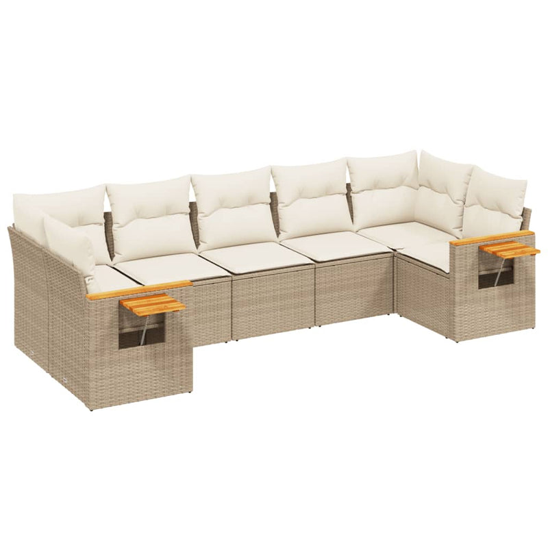 7-delige Loungeset met kussens poly rattan beige