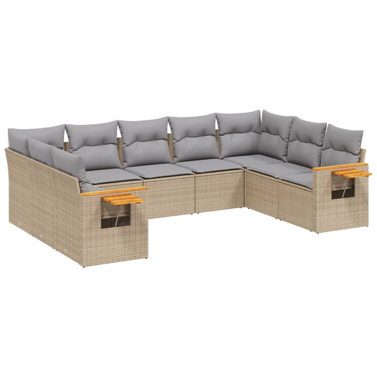 9-delige Loungeset met kussens poly rattan beige