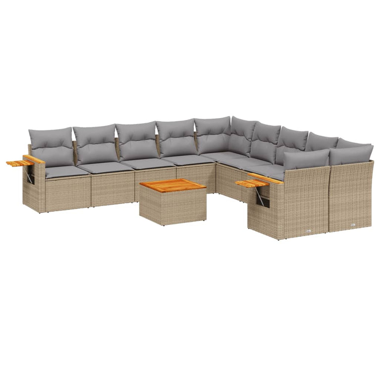 11-delige Tuinset met kussens poly rattan beige