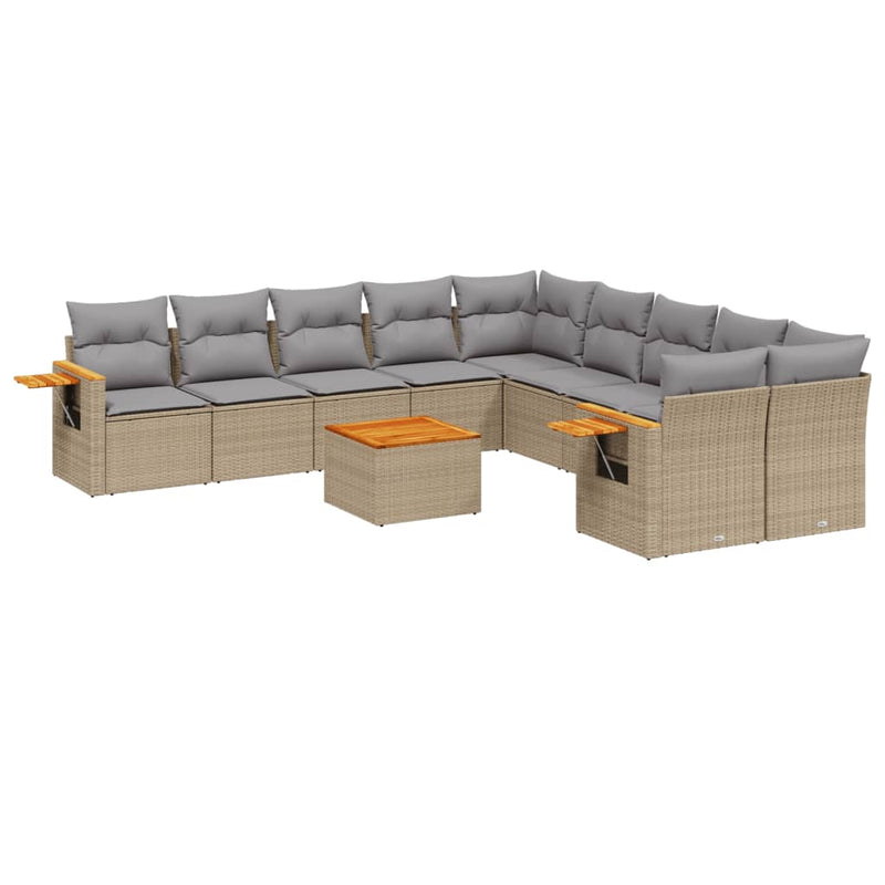 11-delige Tuinset met kussens poly rattan beige