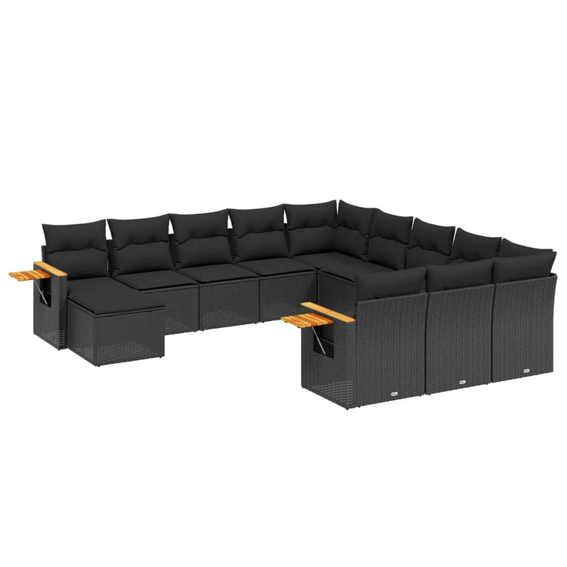 11-delige Loungeset met kussens poly rattan zwart