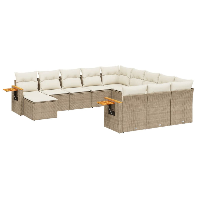 11-delige Tuinset met kussens poly rattan beige
