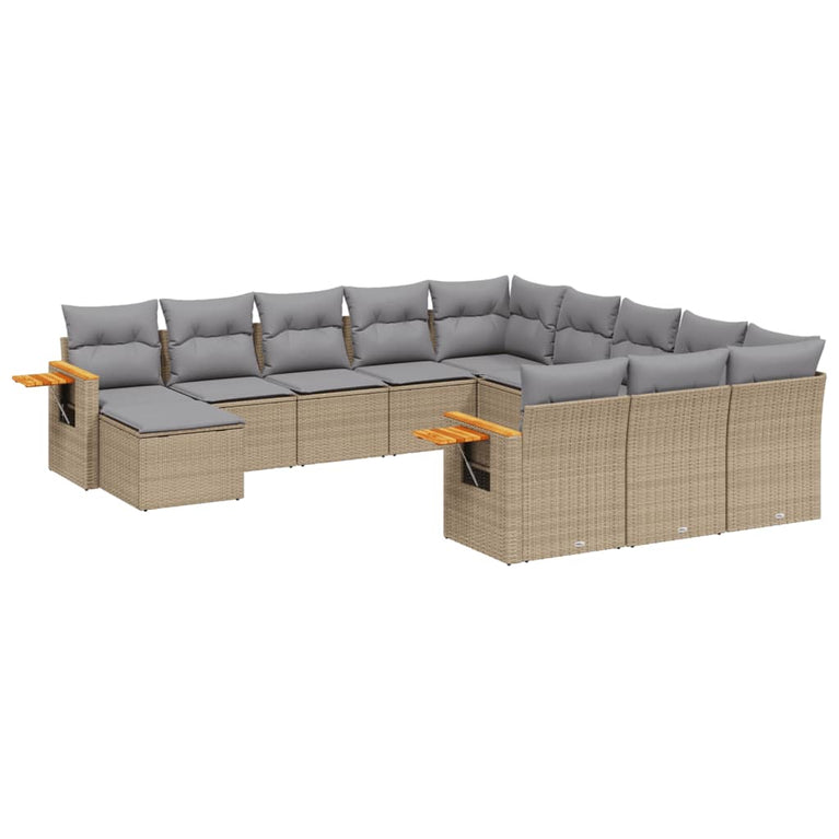 11-delige Tuinset met kussens poly rattan beige