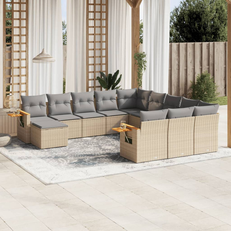 11-delige Tuinset met kussens poly rattan beige