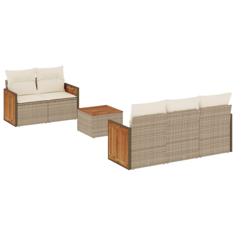 6-delige Loungeset met kussens poly rattan beige