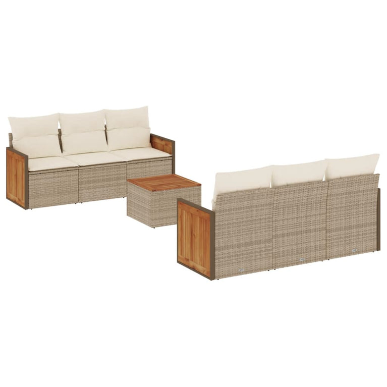 7-delige Loungeset met kussens poly rattan beige