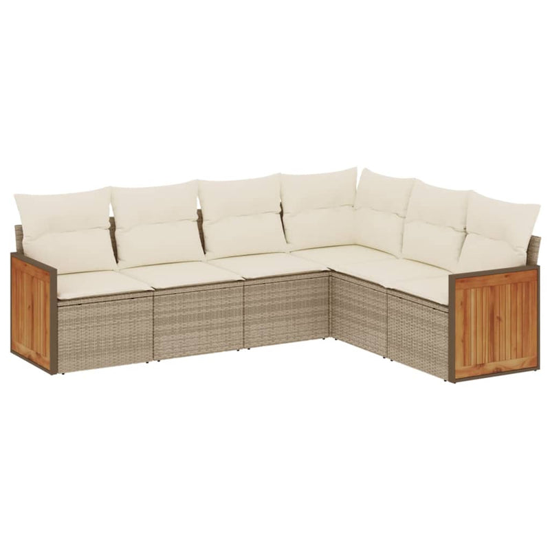 6-delige Loungeset met kussens poly rattan beige