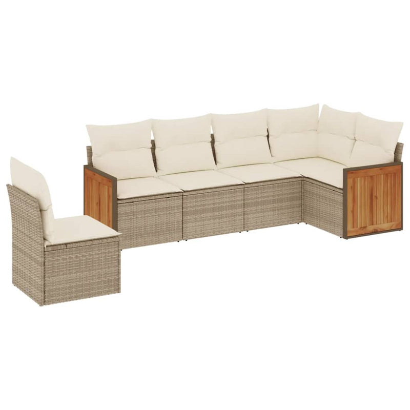 6-delige Loungeset met kussens poly rattan beige